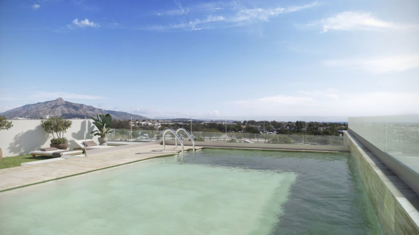 Piscine sur le toit avec vue sur la montagne
